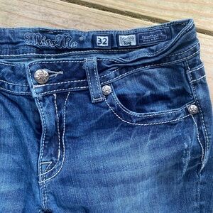 Miss Me Blue Boot Cut Jeans with Distressed Look